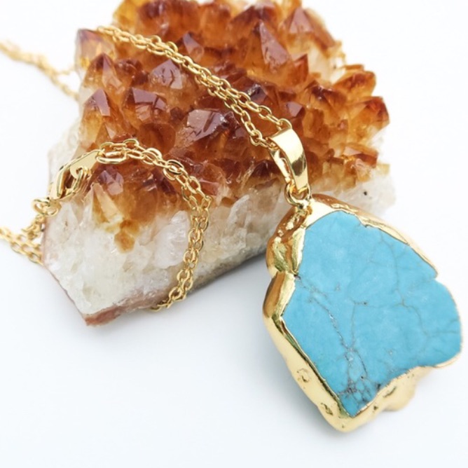 24 Kt Gold Plated Genuine Turquoise Stone Necklace